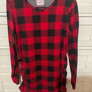 Red and Black Plaid Women's Top